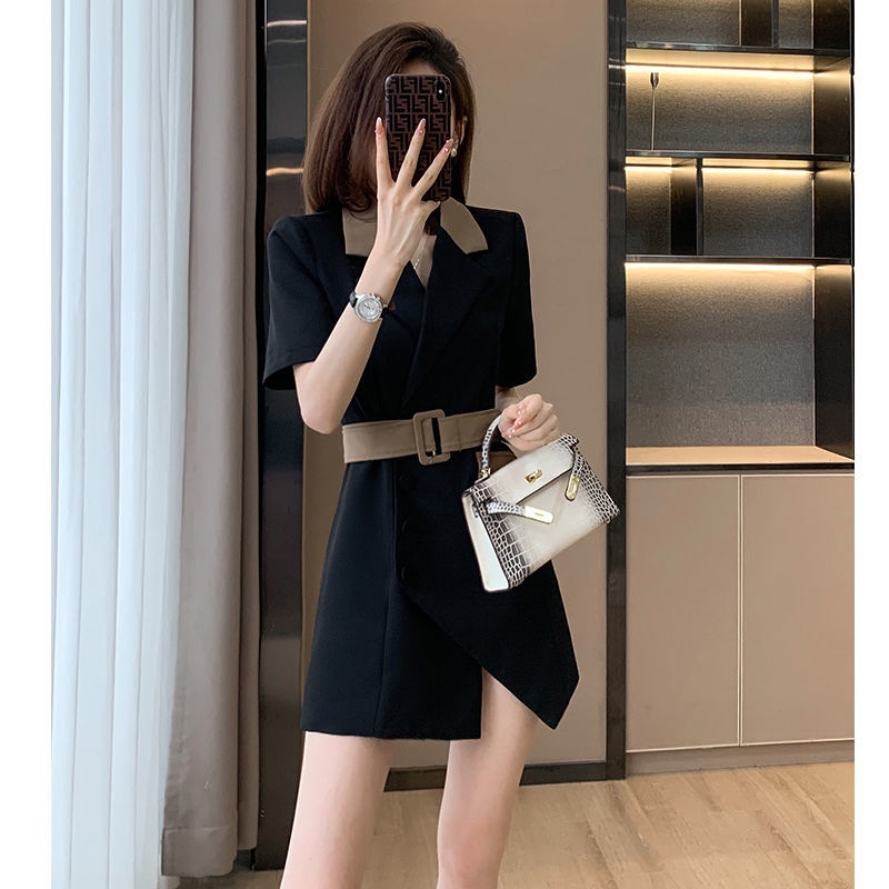 2022 summer new women's French style dress women's summer senior designer single-breasted suit dress