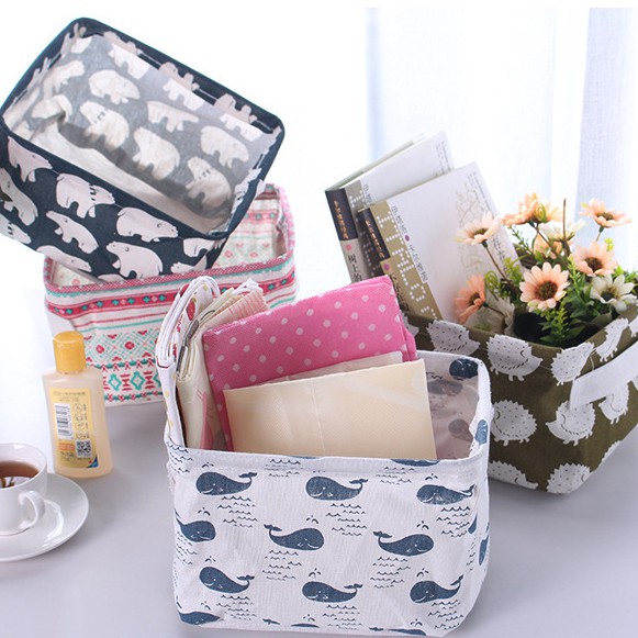Giỏ vải đa năng đựng đồ cá nhân, giỏ vải chứa mỹ phẩm để bàn 20*16,5cm