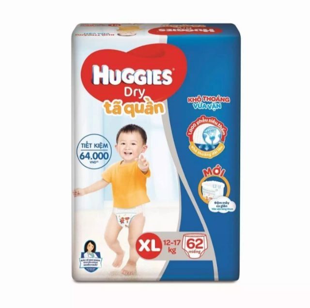 (Cộng miếng) Bỉm Huggies quần/dán đủ size M74/L68/XL62/XXL56 mẫu mới.