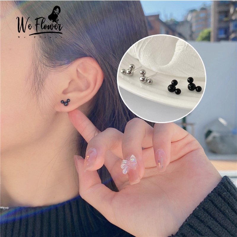 We Flower Khuyên tai nữ bạc S925 thiết kế hoạt hình chuột Mickey dễ thương