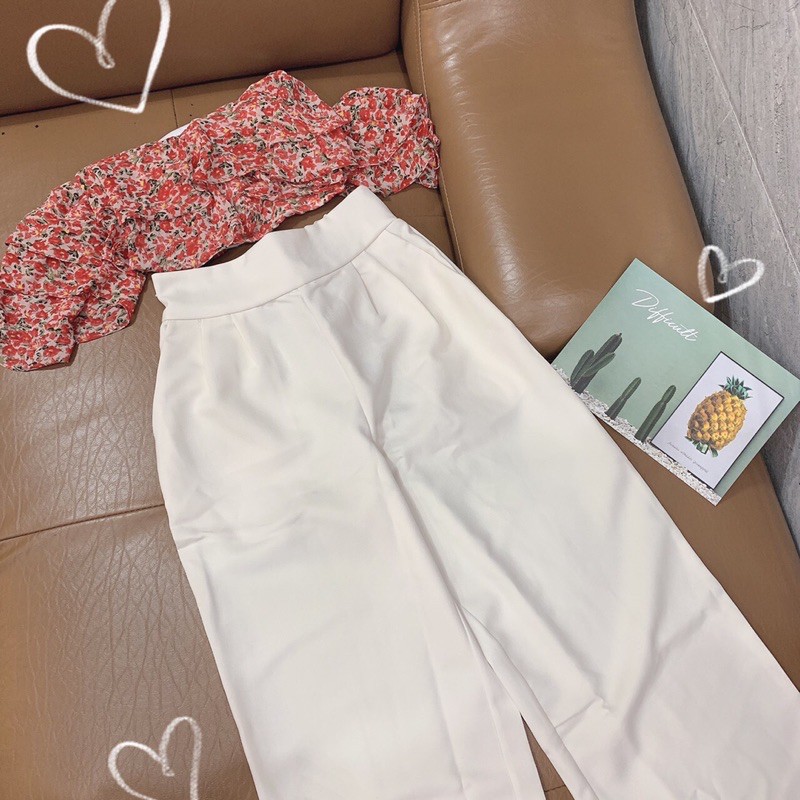 SET ÁO HOA 3 MÀU x QUẦN TRẮNG SUÔNG (TR)