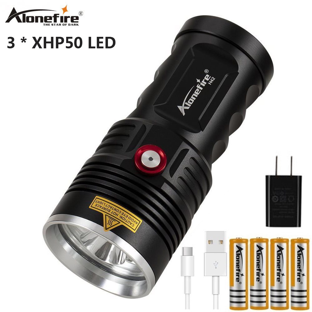 Đèn pin ALONEFIRE H42 3x XHP50 10000 lumen siêu sáng/ có thể sạc lại/ chống thấm nước