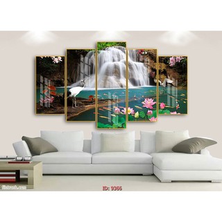 Bộ 5 tranh tráng gương cao cấp thác nước, tranh phong cảnh đẹp