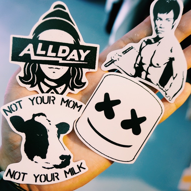 Sticker Đen trắng  chống nước, hình dán mũ bảo hiểm, dán xe, điện thoại, laptop – Nghiện Sticker