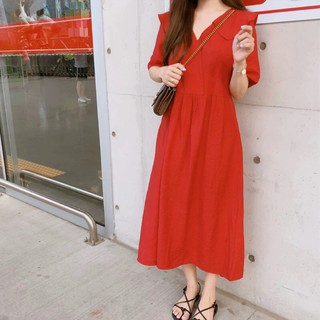 [Ảnh Thật] Váy Đỏ Dáng Dài Cổ Bèo