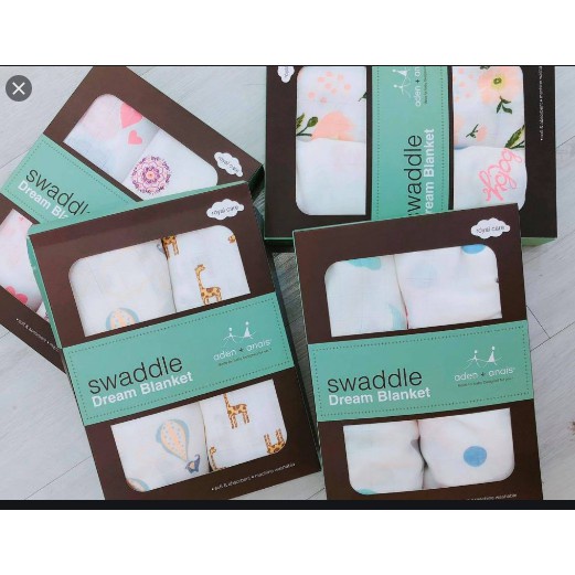 Set 2 Khăn Tắm , Khăn Quấn Sợi Tre Aden Anais Swaddle Cho Bé Loại Cao Cấp Có Hộp Đựng