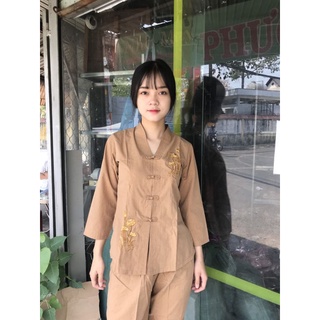 ĐỒ LAM ĐI CHÙA   Bà Lai Tim Kate Mịn có thêu hoa sen dành cho nữ