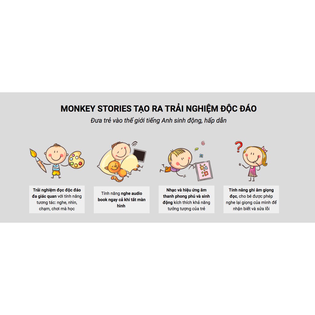 Monkey stories - Gói 1 năm - Học tiếng Anh bằng truyện tranh tương tác cho bé từ 2 đến 15 tuổi -Tặng 3 tháng Monkey Math