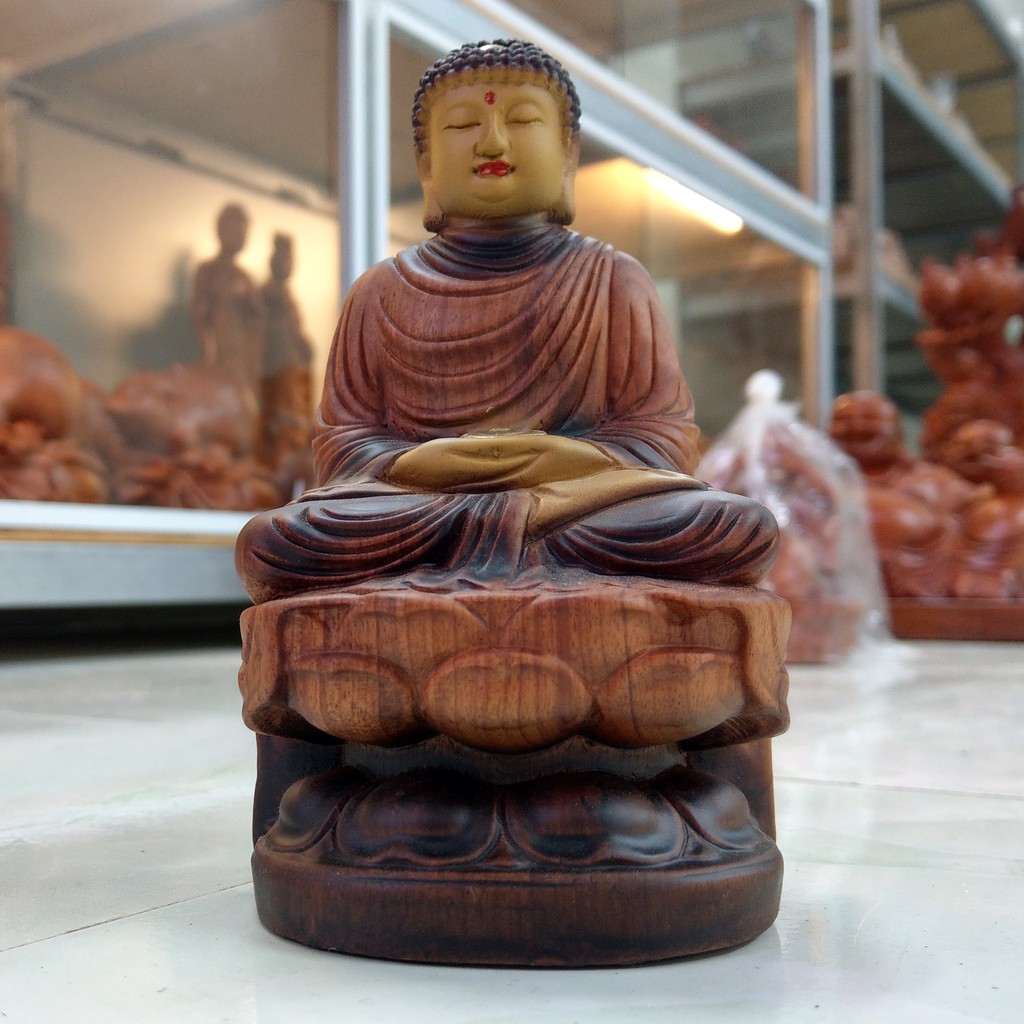 Phật Thích Ca - Kiểu Cổ - Tượng Mini Để Ô tô - Gỗ Hương - Cao 15cm