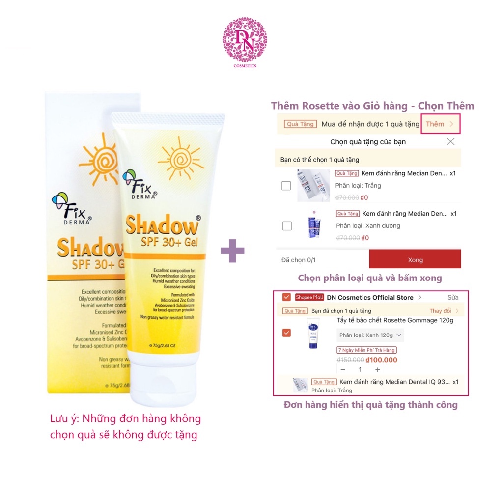Kem chống nắng dạng gel Fixderma Shadow Gel SPF30+ 75g