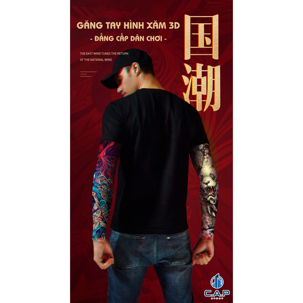 Găng bao tay hình Xăm 3D giả Tattoo nghệ thuật CAO CẤP Nam Nữ dài chống nắng tia UV - CN0V0