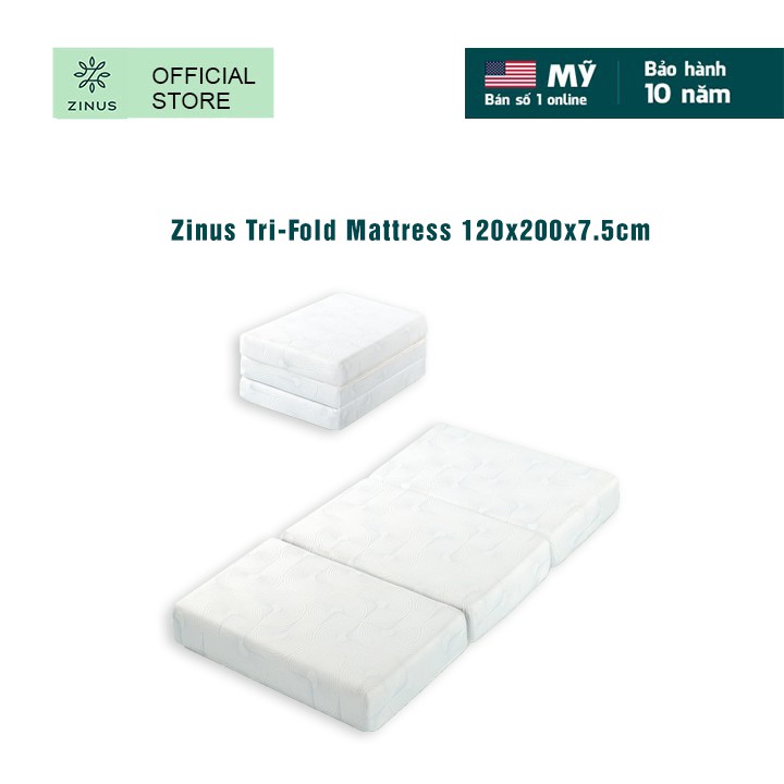 [Mã LIFEZI99 giảm 8% tối đa 50K đơn 99K] Nệm Gel Mát Gấp 3 Zinus Tri-Fold Mattress 120x200x7.5cm