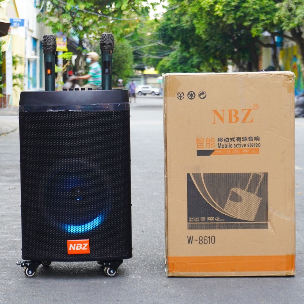 Loa kéo di động NBZ W-8610 - 3 đường tiếng bass 2.5 tấc - Tặng kèm 2 micro không dây - Công suất 200W - Loa partparty