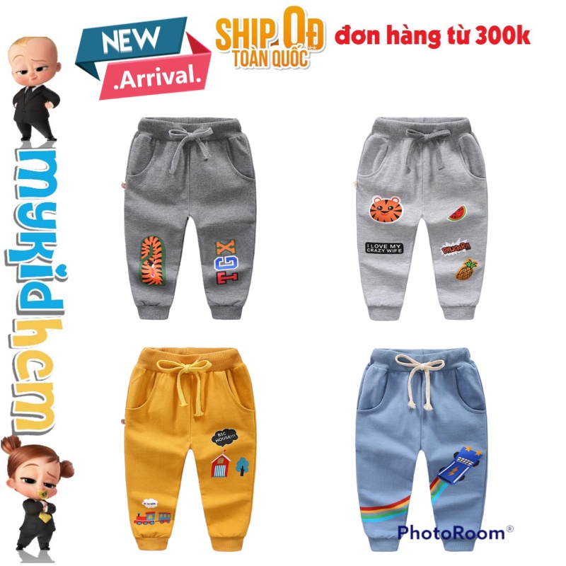 Quần thun dài bé trai in hình ngộ nghĩnh đáng yêu chất cotton mềm mịn, thoáng khí, an toàn cho bé