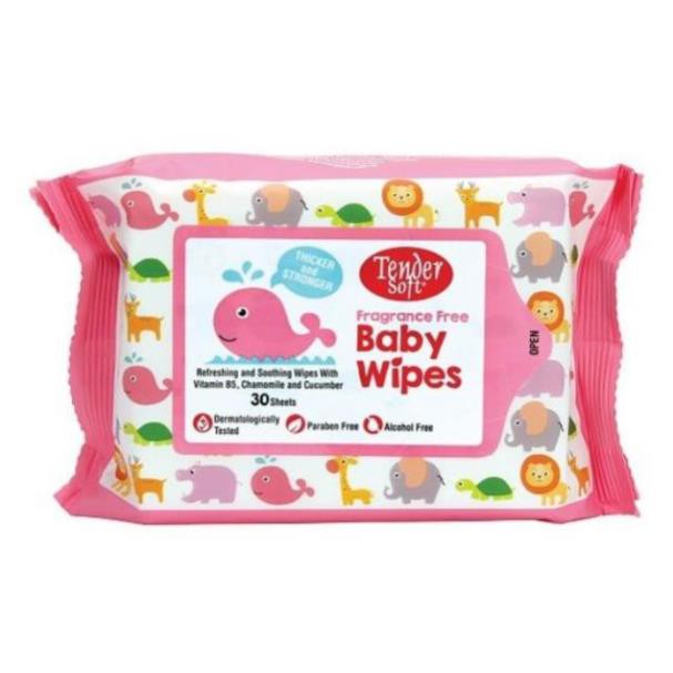 Khăn Giấy Ướt Tender Soft Baby Wiper 30 Tờ - màu hồng - không mùi