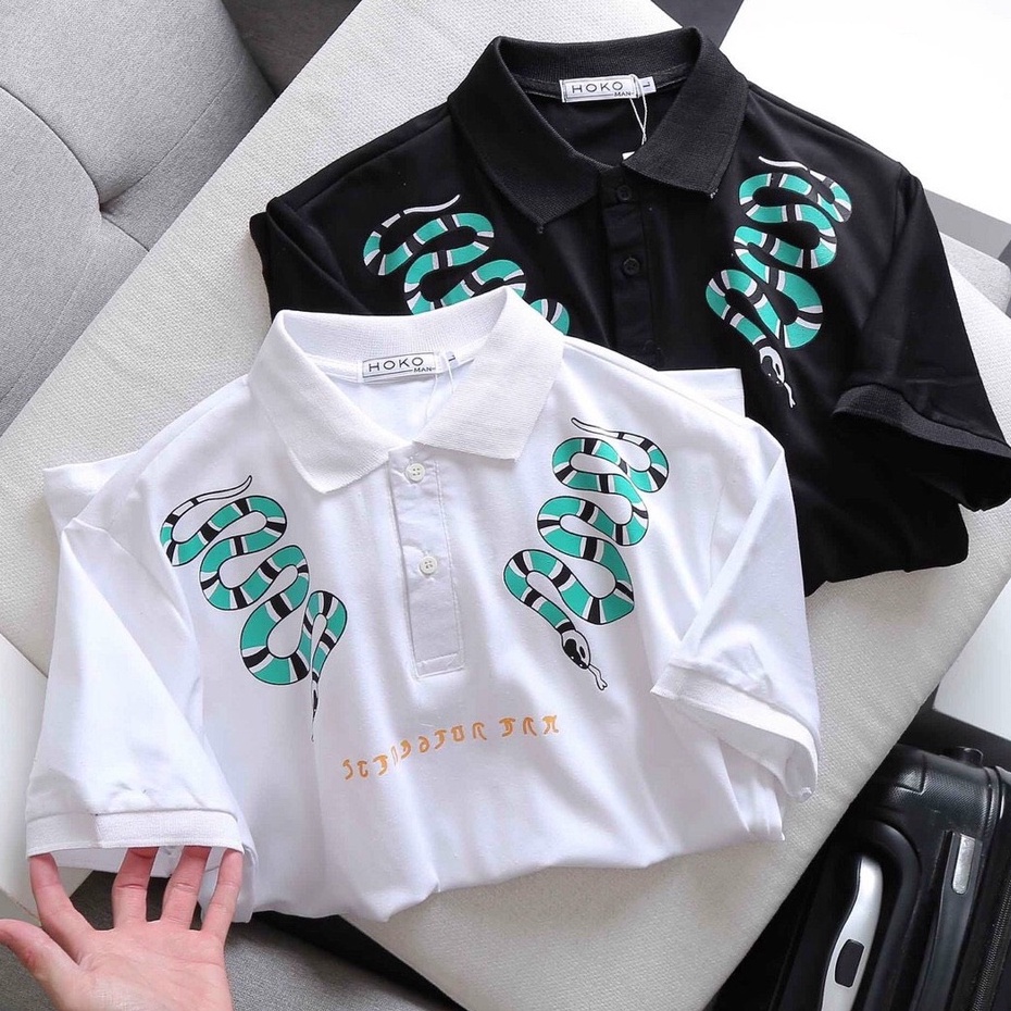 Áo thun cổ trụ hình con rắn nam thời trang, chất thun cotton mềm mịn thoáng khí, đẹp, thanh lịch trẻ trung, mẫu HOT