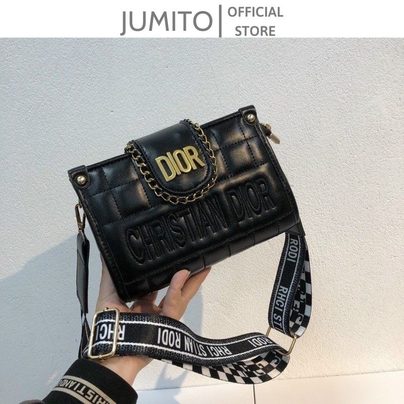 Túi xách nữ đeo chéo cầm tay dio.r dây viền xích màu đen hình vuông JUMITO T1.028