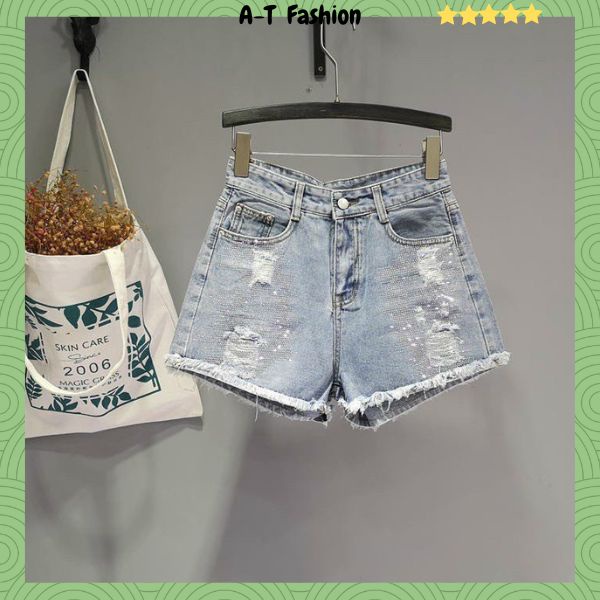 Quần short jean nữ lưng cao hack dáng form ôm cực đẹp, quần đùi nữ phối rách chất bò không giãn A-T Fashion -01