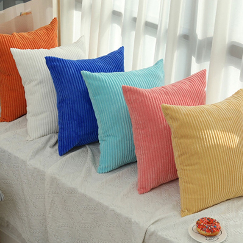 Áo gối hình vuông bằng vải nhung kẻ sọc phối vải lông màu trơn phong cách Bắc Âu hiện đại | BigBuy360 - bigbuy360.vn