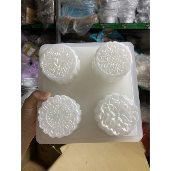 Khuôn rau câu 4 mặt tròn hình hoa , khuôn trung thu thạch rau câu 4 mặt tròn hình hoa