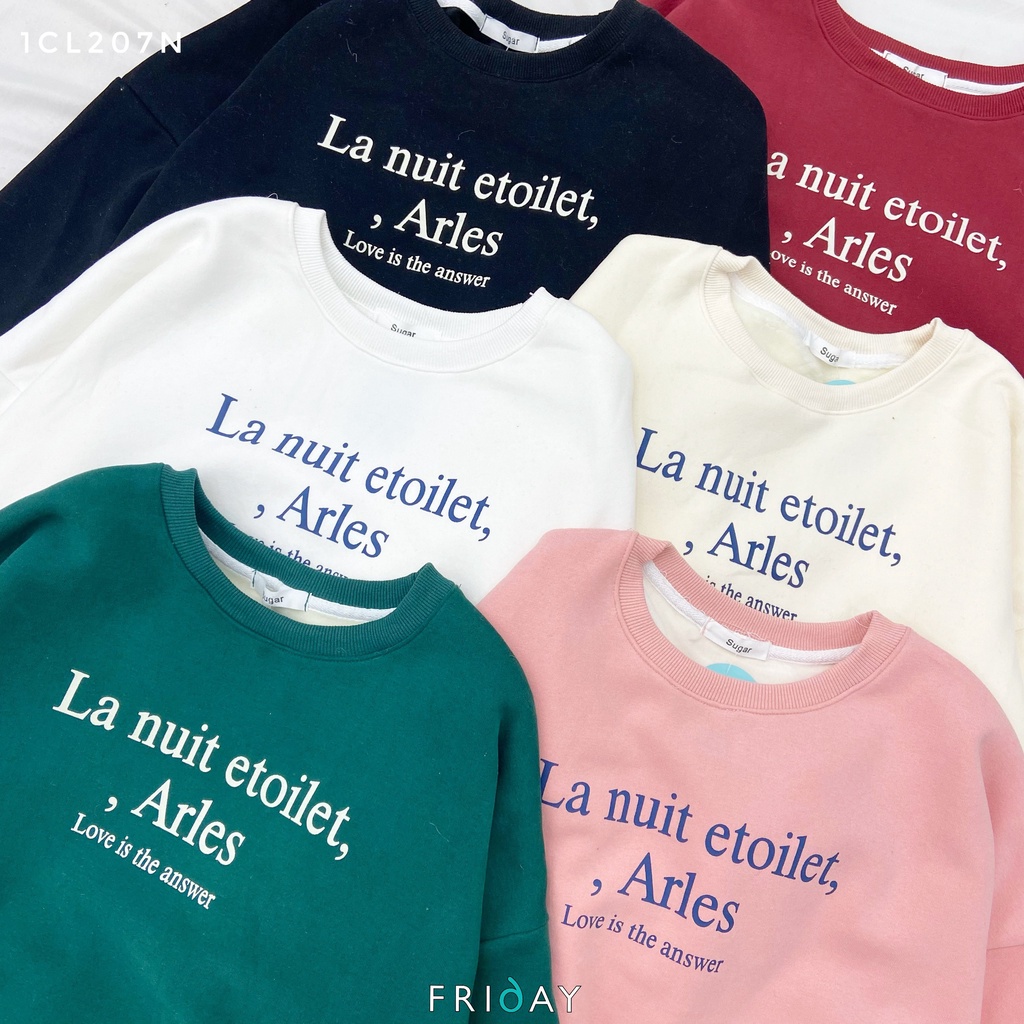 Áo nỉ cho nữ cổ tròn dài tay chất nỉ dày chữ Arles mã 1CL207N Friday | BigBuy360 - bigbuy360.vn