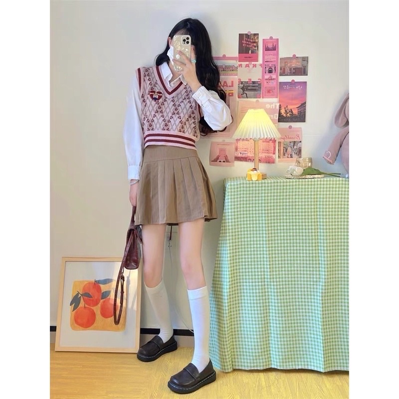 VN407 Áo gile học sinh croptop Hàn Quốc