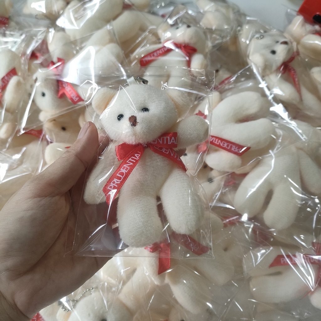 Móc khóa gấu bông in logo bảo hiểm Prudential.