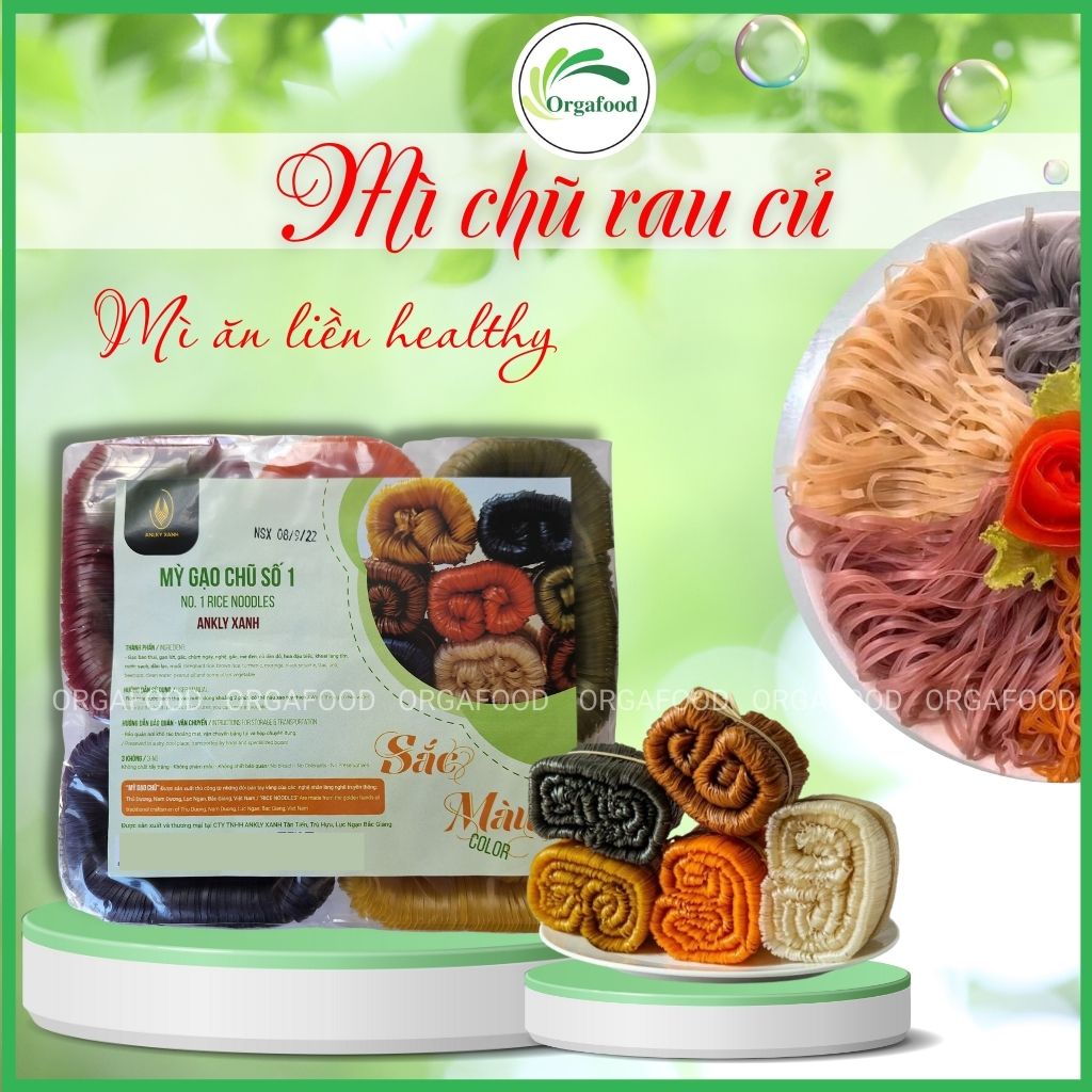 Mì chũ rau củ tự nhiên 1kg Orgafood, đặc sản Bắc Giang, mì ngũ sắc rau củ số 1 Việt Nam, eatclean ăn kiêng giảm cân