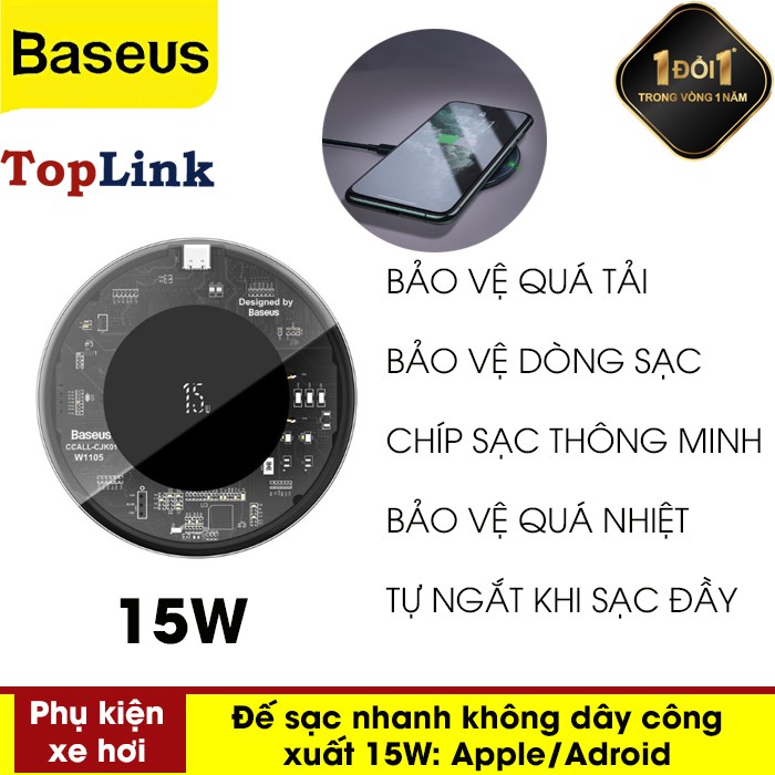 Đế Sạc Nhanh Không Dây Baseus (BS-WC-P10C) 15W Wirelss Charger Chuẩn Qi Cho Điện Thoại Android Và Iphone 8 Đến Iphonexs