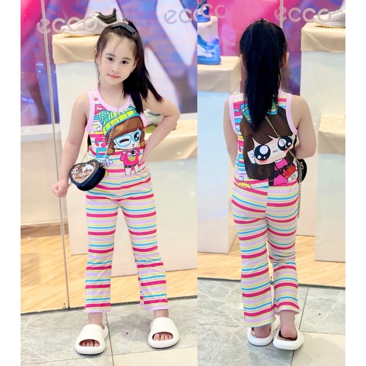 Đồ bộ bé gái quần dài ống loe áo croptop thun lạnh NGHĨA BABY cho bé 1-12 tuổi (11kg-40kg)