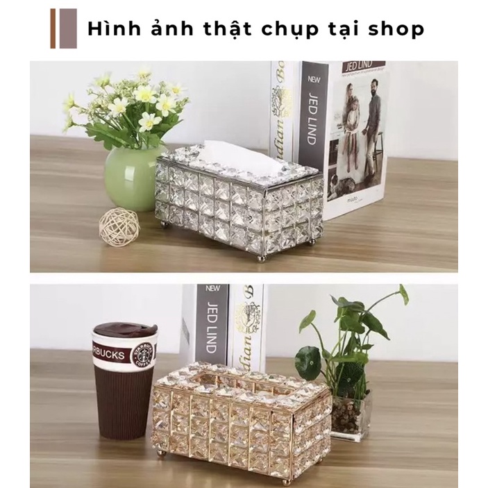 Hộp Đựng Khăn Giấy Pha Lê Khung Kim Loại Sang Trọng Đính Đá Cao Cấp - Phong cách Châu Âu, sang chảnh