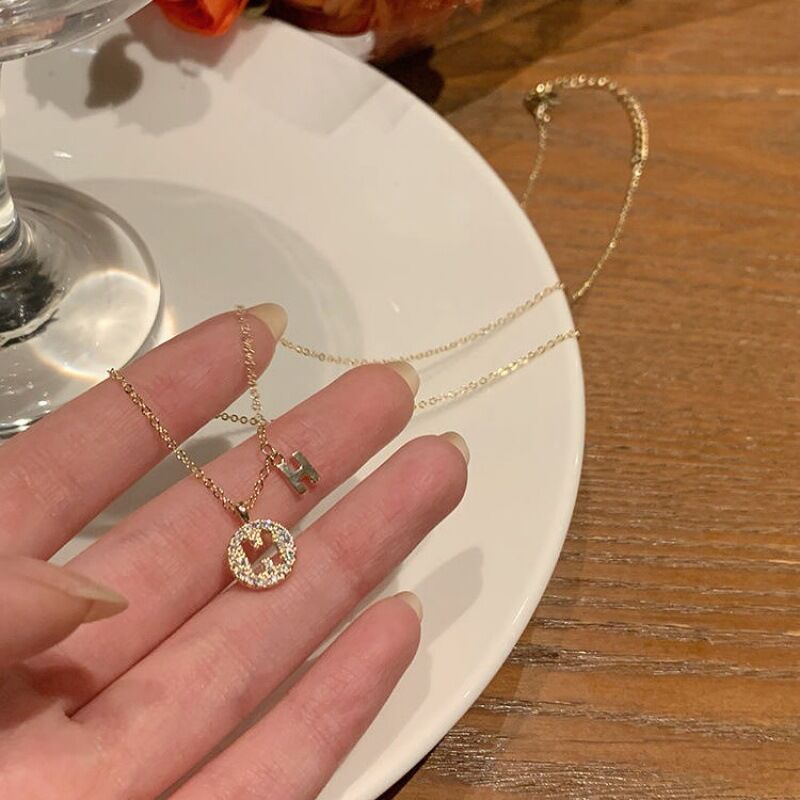 Vòng Cổ 210807 Mặt Chữ H Đính Đá Zircon Sang Trọng Thời Trang Cho Nữ