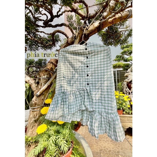 Pass chân váy caro xanh lá