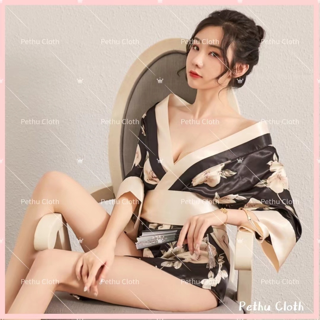 （Q1,HCM）kimono nhật bảnSexy Áo choàng Đồ ngủ xuyên thấu  kiểu kimono in hoa văn độc đáo hàng nhập cao cấp 40-67kg--020