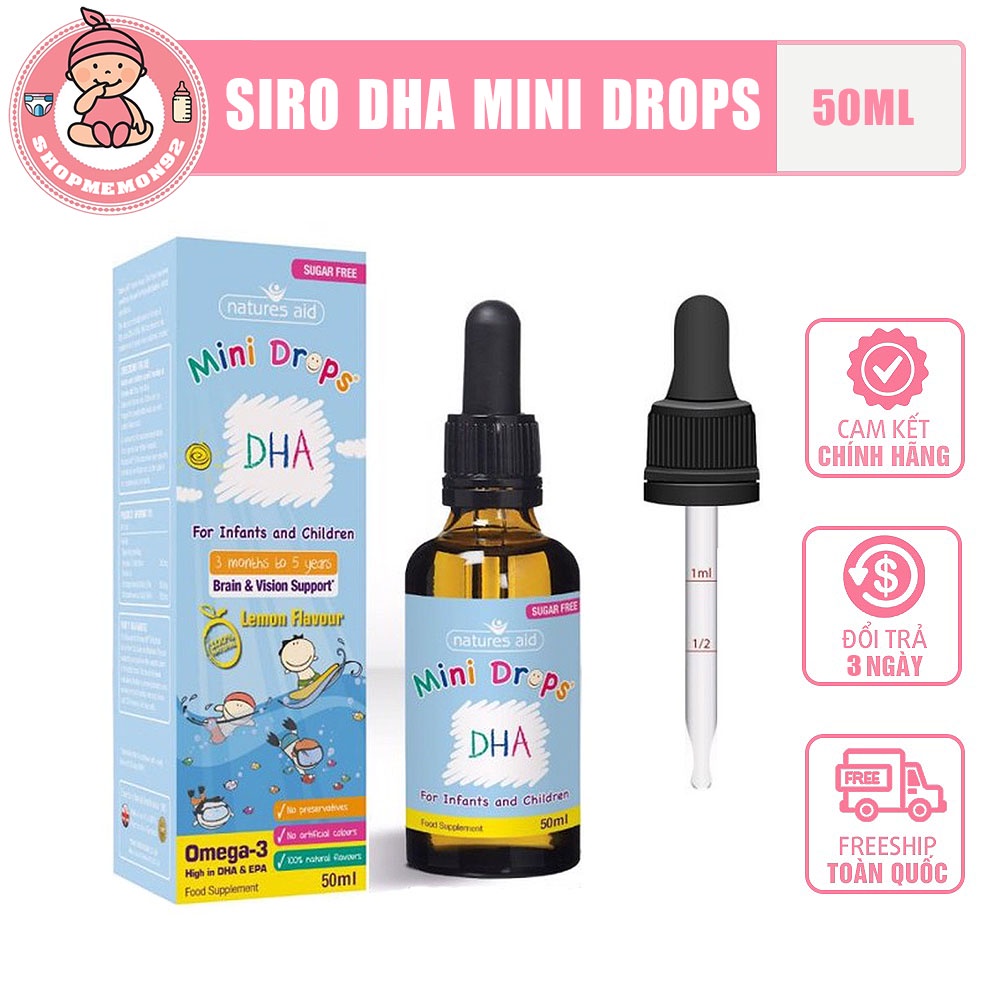 (lọ thủy tinh) siro DHA baby drops hương chanh thơm ngon cho bé