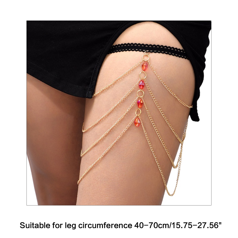 Youyo Dây Mắt Xích Đeo Đùi Đính Pha Lê Màu Đỏ Phong Cách Gothic Thời Trang Đi Biển Câu Lạc Bộ Đêm Rave