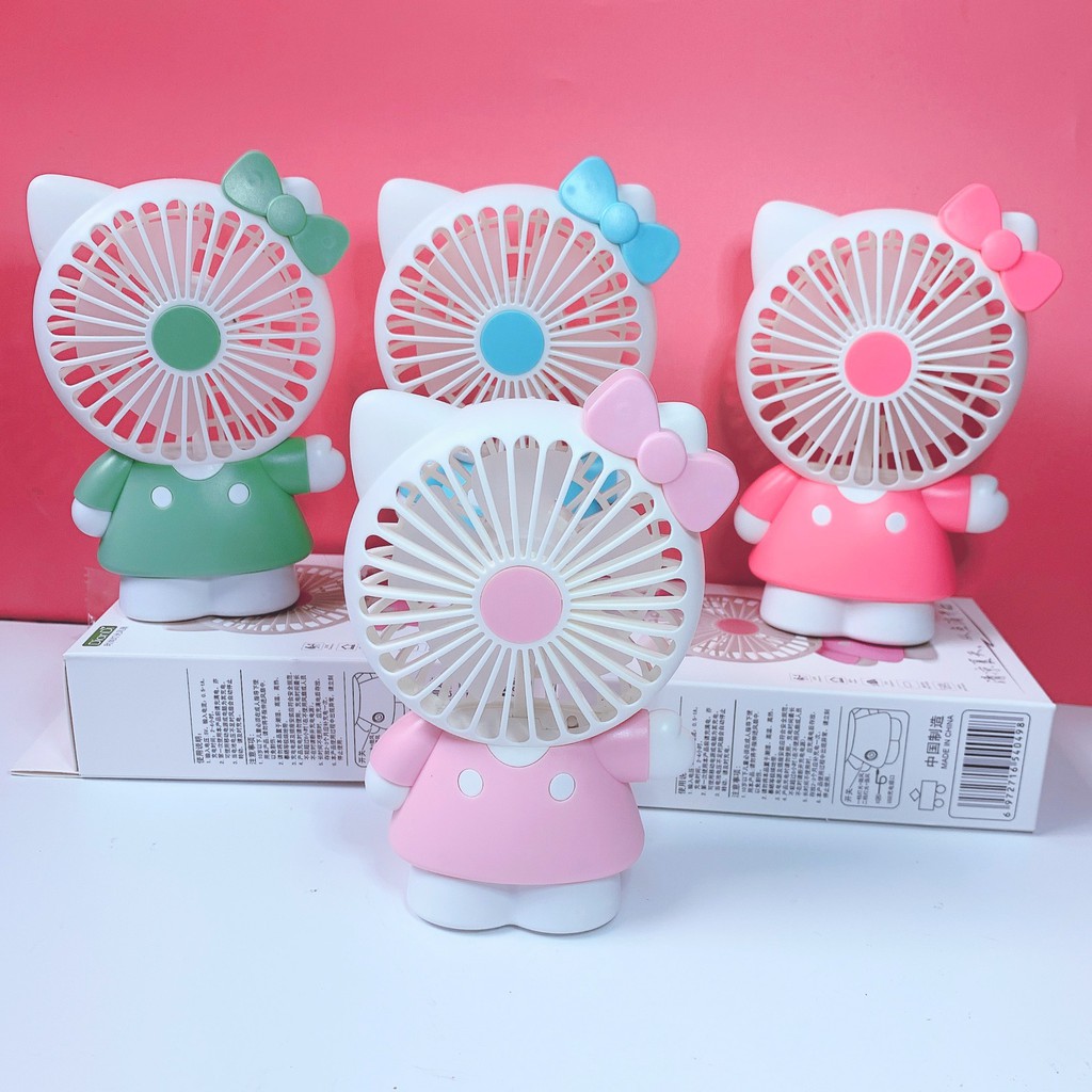 Quạt mini tích điện cầm tay có đèn sáng hình mèo kity, quạt để bàn (ảnh thật 100%) #4