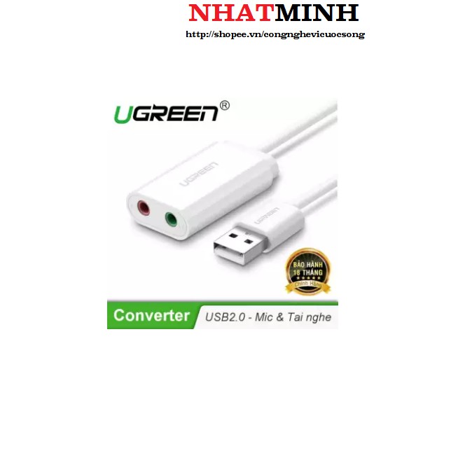 Dây USB 2.0 mở rộng sang đồng thời 2 cổng 3.5mm cho tai nghe + mic, không cần driver UGREEN US205