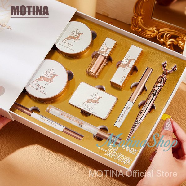 Hộp mỹ phẩm trang điểm cao cấp với son môi kẻ mắt phấn phủ kem che khuyết điểm mascara chì kẻ mắt phấn mắt và phấn nước