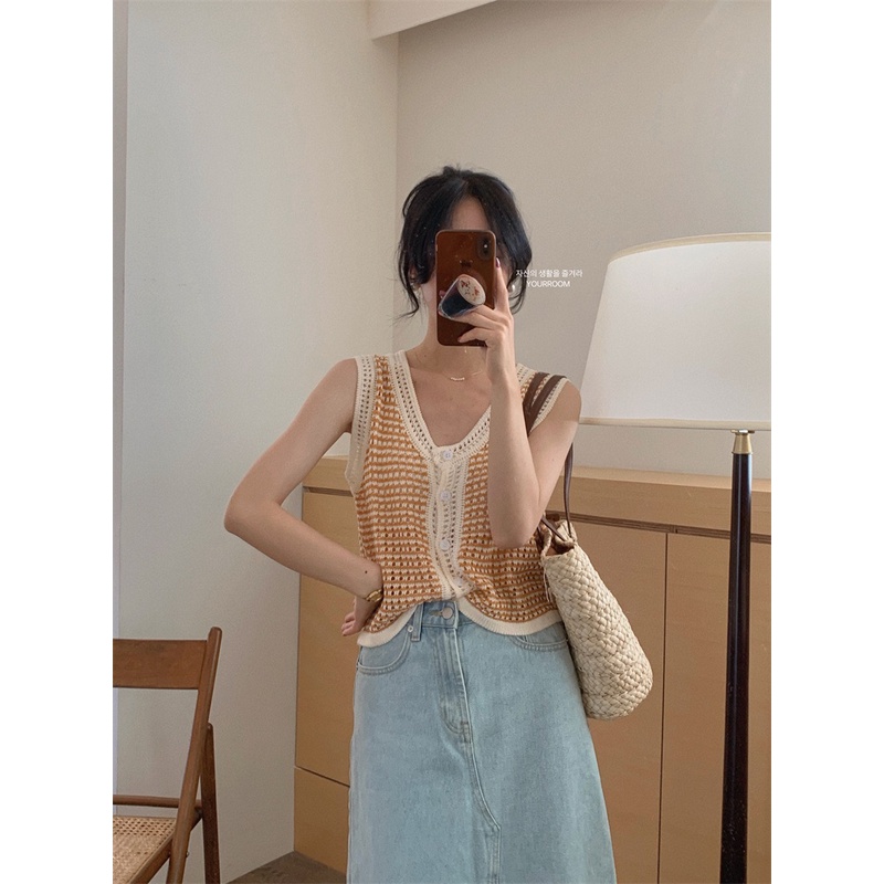 Áo Khoác Cardigan Áo Thun Cổ Chữ V Áo Khoác Dệt Kim Màu Sắc Tương Phản Thời Trang Dành Cho Nữ