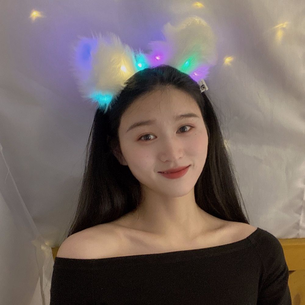 Băng đô cài tóc tai mèo bằng vải lông có đèn phát sáng dễ thương ngọt ngào phong cách lolita cho nữ