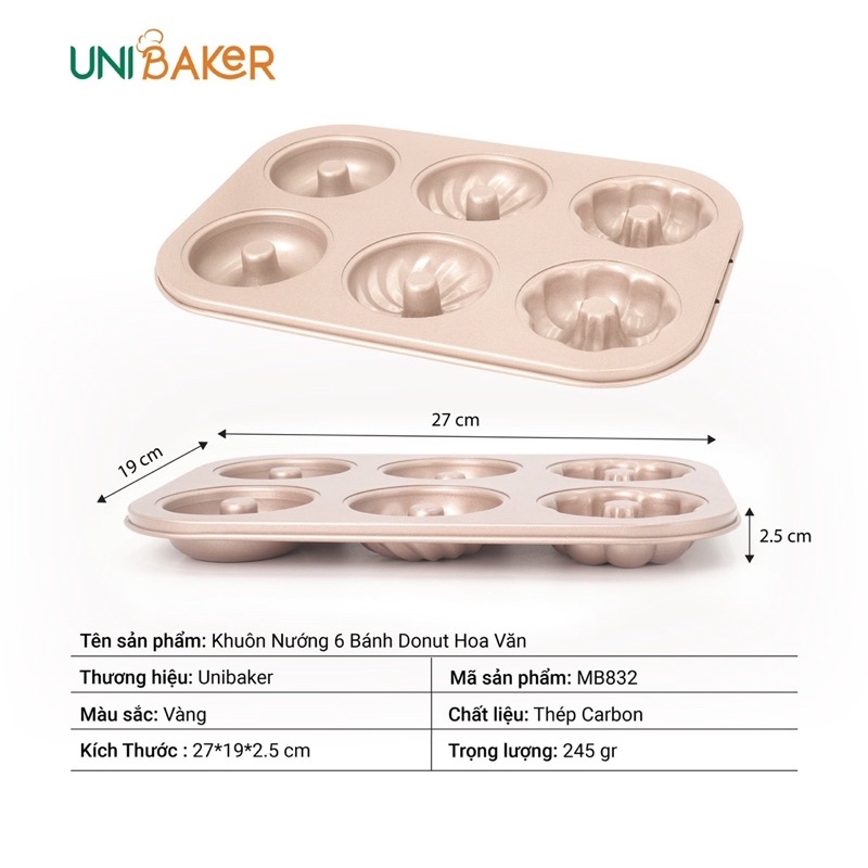 Khuôn nướng 6 bánh Donut hoa văn Unibaker