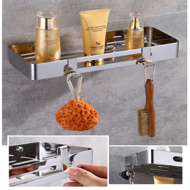 Giá Để Đồ Nhà Tắm Inox SUS304 - Kệ Gia Vị Nhà Bếp - 2 Cách Lắp Đặt Dán Tường Hoặc Khoan Tường