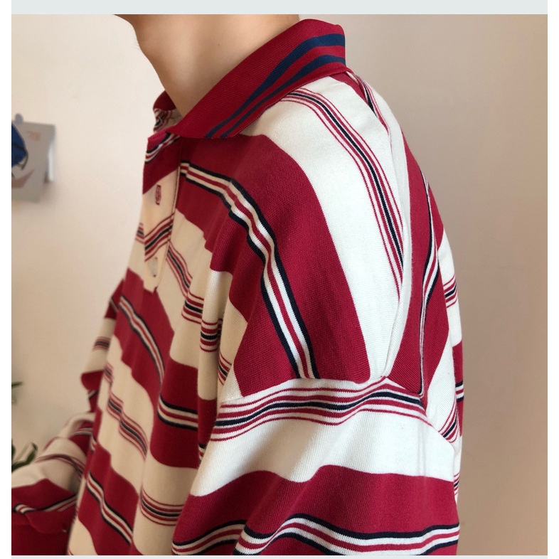 Áo thun POLO tay dài kẻ sọc thời trang mùa thu cho cặp đôi | BigBuy360 - bigbuy360.vn