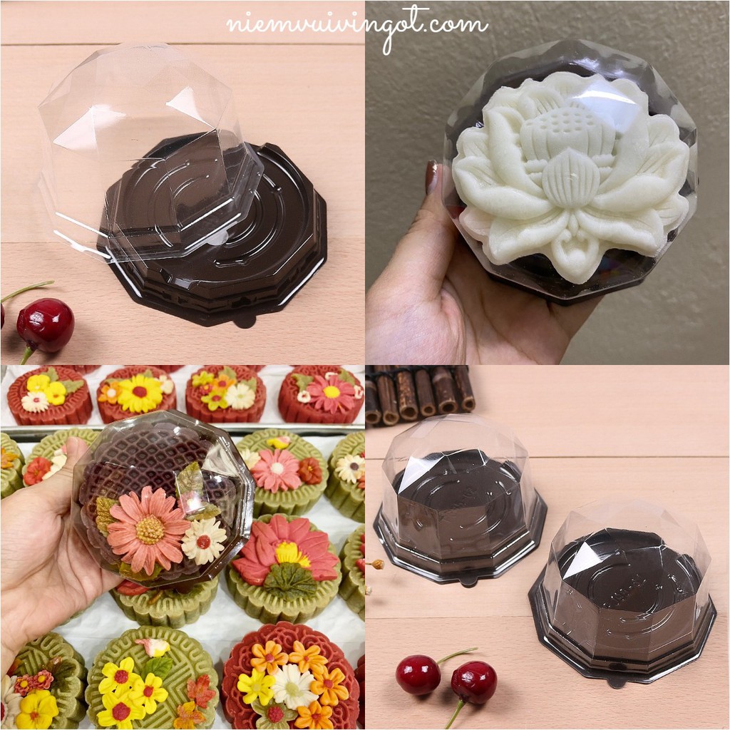 Hộp Nhựa Đế Nâu Hình Kim Cương, Để Bánh Trung Thu 150gr