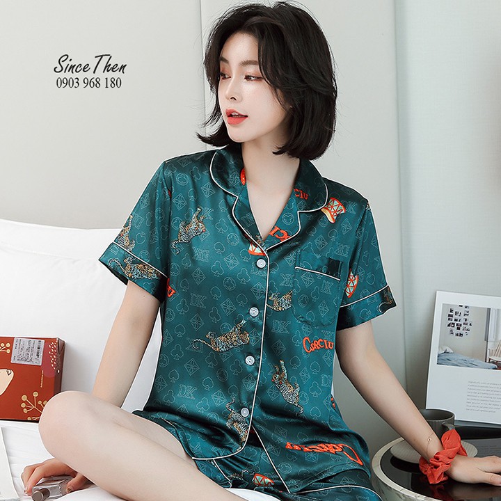 Pijama đôi nam nữ lụa ngắn màu xanh mát mẻ mùa hè, quà cưới ý nghĩa, hàng có sẵn - Since Then