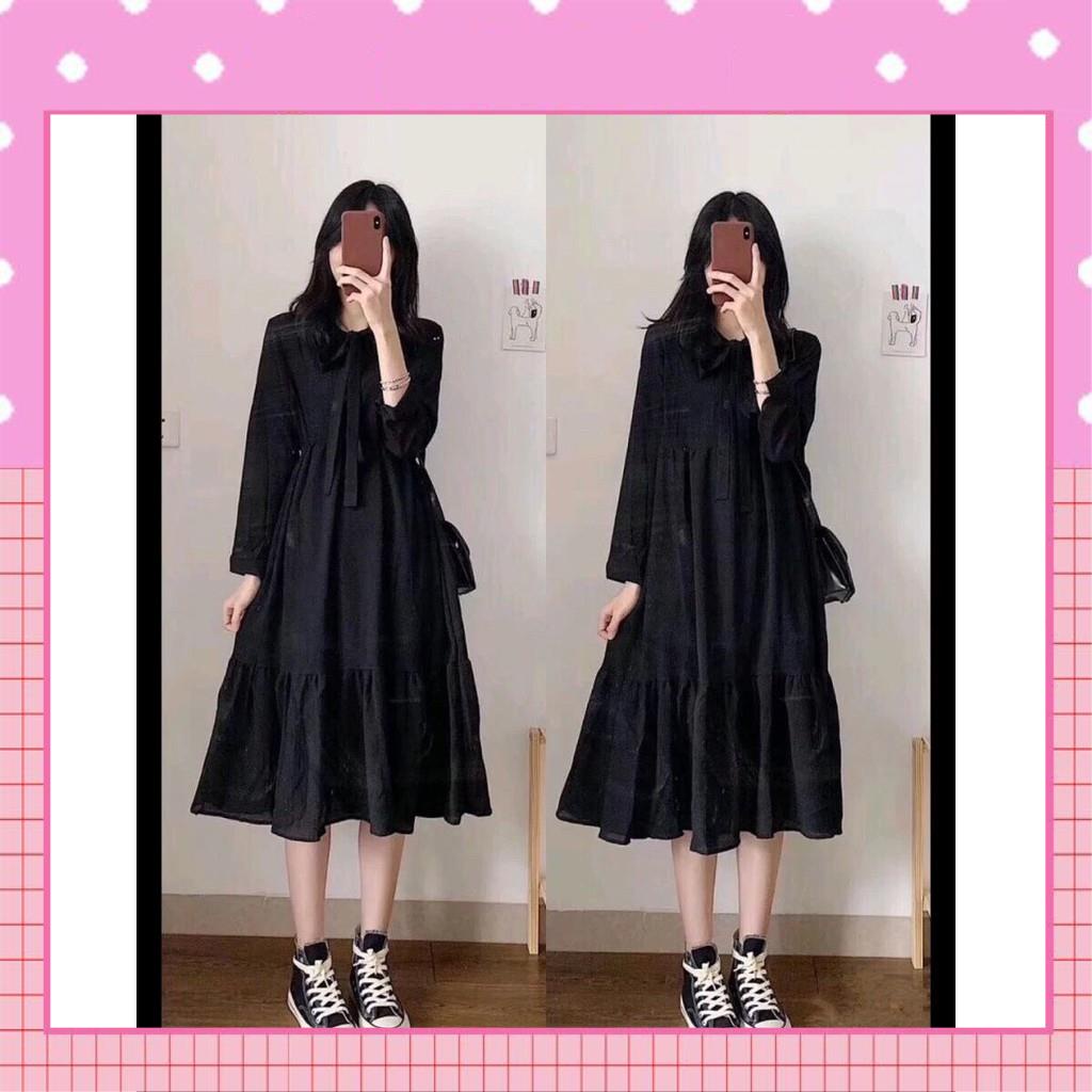 Váy Babydoll nữ nơ ngực tay bồng dáng suông | BigBuy360 - bigbuy360.vn