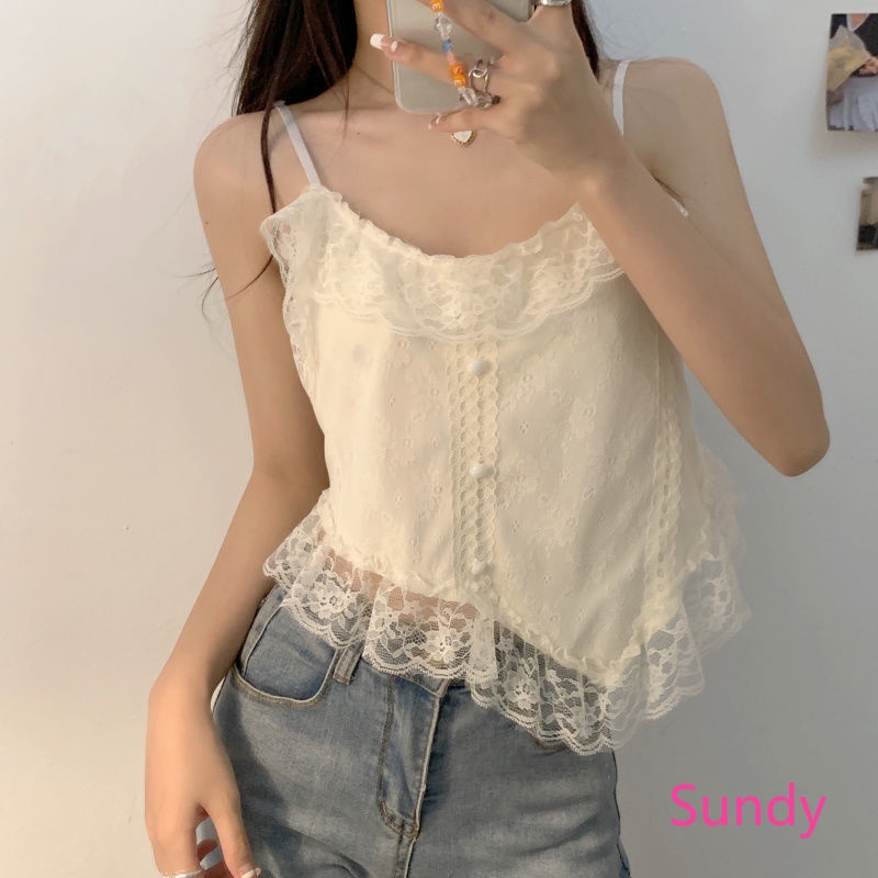 Áo Hai Dây Phối Ren Quyến Rũ Thời Trang Mùa Hè Cho Nữ