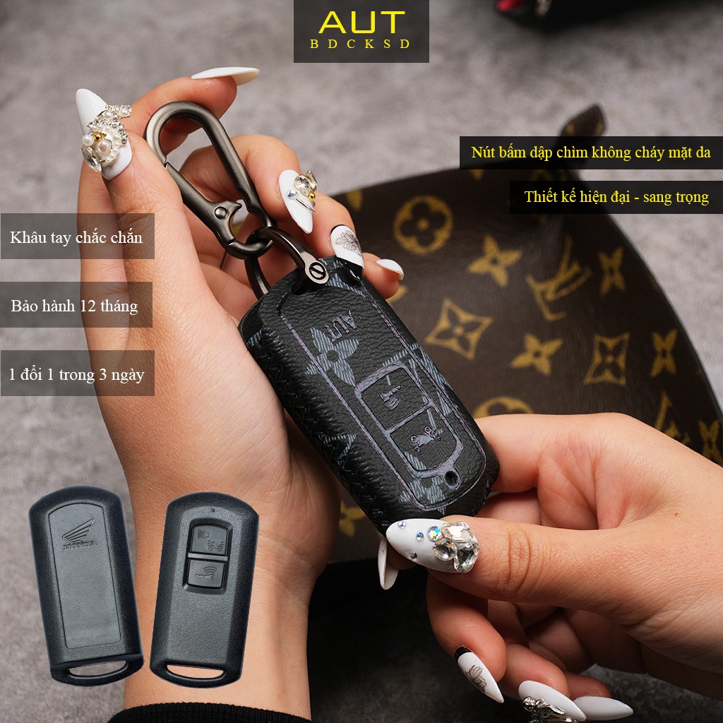 Bao da bảo vệ chìa khoá Smartkey Honda AB Air Blade Honda Lead Vision Vario Click LV khâu tay ABKV AD có tay cầm mẫu mới