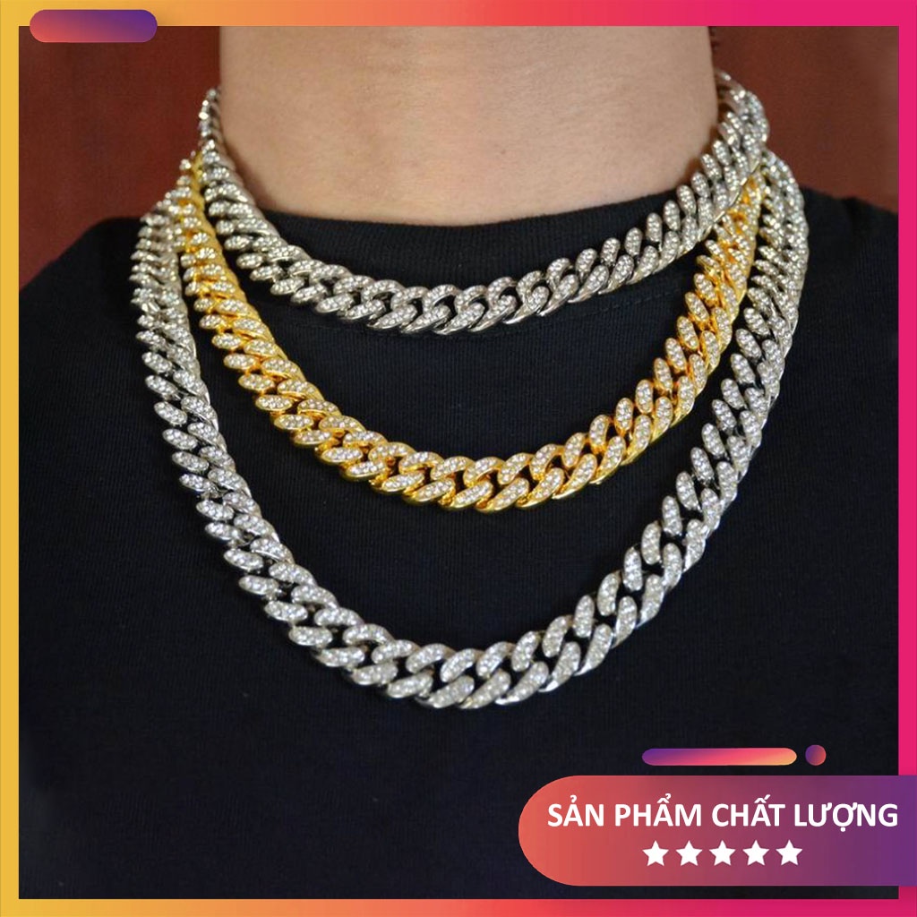 Vòng cổ nam nữ, dây chuyền Cuban Basic đính đá sang trọng, màu bạc đẹp chất liệu titan không gỉ [ẢNH, VIDEO THẬT]